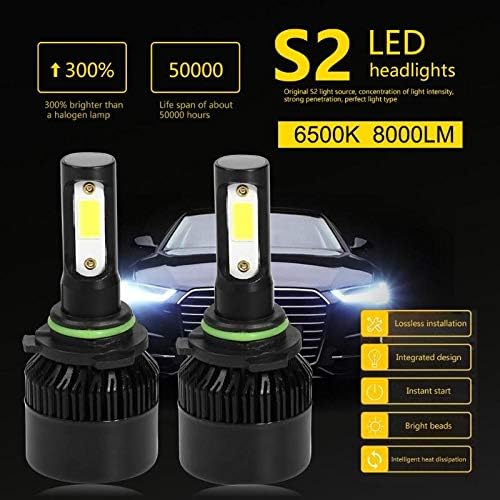 2Pcs S2 Series Cob Led Car Headlight Headlamp H1 / H11 / H7 / 9005/9004/ 9006/ H13/ H4 /9007 Bulbs 8000Lm Auto Led Bulbs (Yellow)