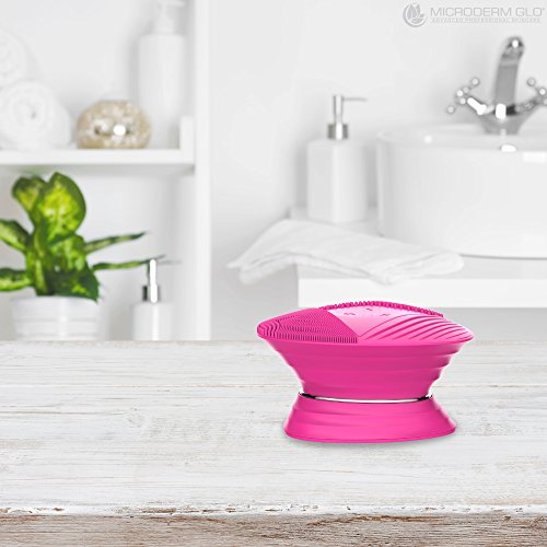 Silicone Sonic Facial Cleansing Brush - Anti Aging Beauty Massager for Normal, Sensitive, Combination Skin. Best Deep Cleaning Exfoliating Scrubber & Waterproof Rechargeable Face Mask Cleanser. PINK