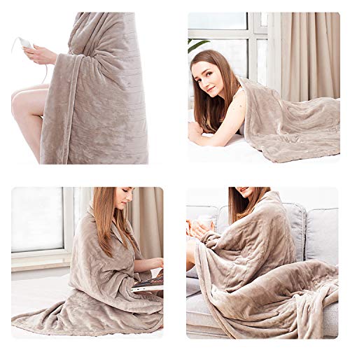 Tefici Electric Blanket Heated Throw with Fast Heating Technology,3 Heating Levels & 4 Hours Auto Off,Home Office Use,50" x 60" Camel