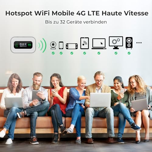 EIOTCLUB Mobile WLAN Router with No Contract, 4G LTE Portable WiFi Hotspot, 3000 mAh Battery, Up to 32 Devices, Built-in SIM Card, Ideal for Travel, Camping & On the Go - Only Suitable for Europe