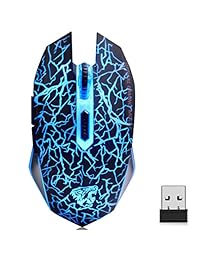 TENMOS M2 - Ratón inalámbrico para videojuegos (USB, recargable, inalámbrico, con luz LED de 7 colores, diseño ergonómico, 3 DPI ajustables, compatible con ordenador portátil PC portátil, 6 botones)