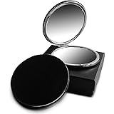 Compact Travel Makeup Magnifying Mirror - BelleJiu Small Portable Folding Mirror with Handheld and Easy to Carry Black