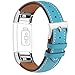 iGK Leather Replacement Bands Compatible for Fitbit Charge 2, Genuine Leather wristbands New Blue with Metal Connectors