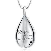 QGJNSGC Urn Pendant Necklace Teardrop Cremation Jewelry for Ashes Memorial Keepsake for Women Jewelry Funeral Ashes Holder Collarbone Necklace You are forever in my heart