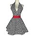 RosieLily Sexy Cute Retro Vintage Kitchen Apron for Cooking Baking - Cotton Flirty V-Neck 50s Polka Dot Classic Big Wave Skirt Black Red