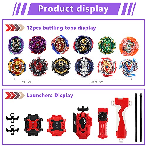 Nuffunx Bey Battling Top Burst Gyro Toy Set 12 Spinning Tops 4 Launchers Combat Battling Game