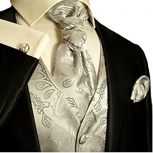 Paul Malone Wedding Vest Set Silver Paisley