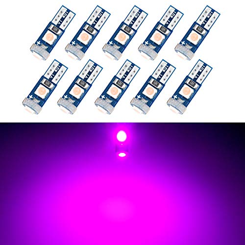 T5 LED Bulb Dashboard Dash Lights Pink Purple 3030 SMD Wedge Base for Car Truck Instrument Indicator Air Conditioning AC Lamp Auto Interior Accessories Kit Bright 12V 1W 1 Year Warranty 10 Pack【1797】