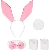 ZIZWO Bunny Costume Set,Rabbit Ears Headband Bow Collar Tie Tail Cuffs Costume Accessories for Adult Kids Easter Dress Up