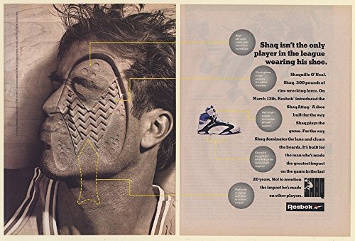 1993 Reebok Shaq Attaq Shoe Impact on Face 2-Page Print Ad (63897)