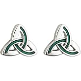 Biddy Murphy, Genuine Irish Trinity Knot Earrings for Women, Silver Rhodium Plating with Green Enamel, Classic Celtic Jewelry, Made in Ireland, Stud Post, 3/8" Inches