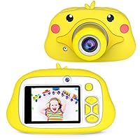 Twinto Kids Camera,Kids Digital Camera for Girls & Boys 4-13 Years Old Birthday Toy Gifts, 12MP/2.0 inch HD IPS Screen/1080P/USB Charge/SD Card Include Selfie Dual Cameras-Yellow