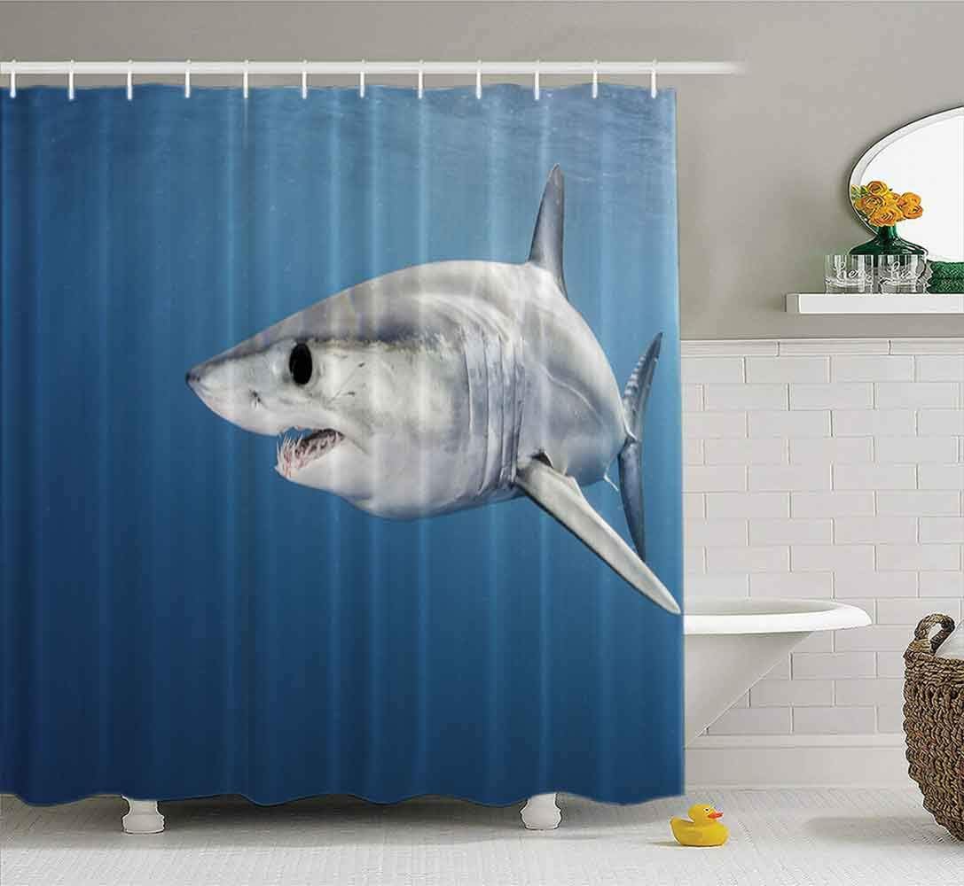 Musesh Shower Curtains,Wide Shower Curtains,78X72 Inch Shower Curtain with Hooks for Bathroom Shark Swimming Near The Surface in Blue Past Western South Africa Water, 50 Kms Offshore Cape,