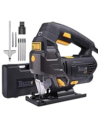 Sierra circular, TECCPO 3-1 3" 3500 RPM Sierra circular compacta con guía láser, 3 hojas de sierra, regla de escala y motor de cobre puro de 4 Amp, apto para madera, azulejo, aluminio y cortes de plástico TAPS22P