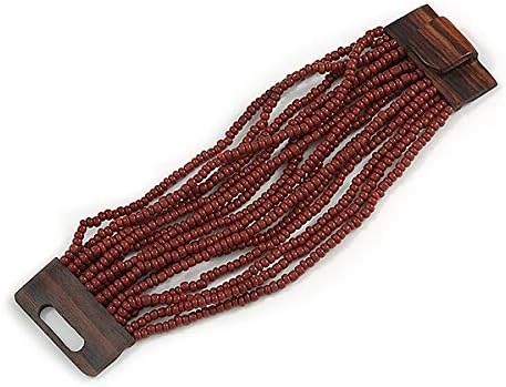 Avalaya Chocolate Brown Glass Bead Multistrand Flex Bracelet With Wooden Closure - 19cm L - Image 5