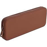 WHHJM Silicone Makeup Brush Holder Travel Makeup Bag Soft Portable Brush Organizer, Large Travel Essentials Makeup Brush Case Zipper Pouch (Brown)