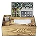 4 Compartment Burnt Wood Organizer Caddy w/Tissue Holder, Remote Control, Tablet & Magazine Storage Box