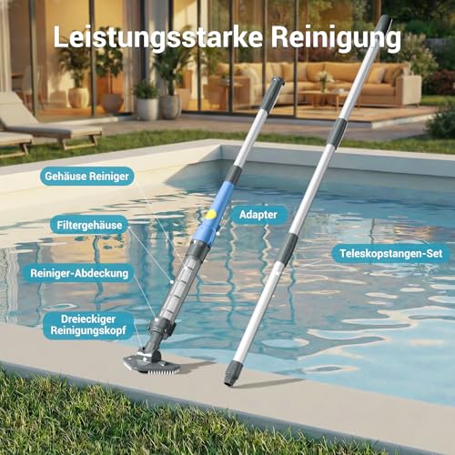 Wireless Pool Cleaner 2-in-1, Rechargeable Handheld Device for Pool & Hot Tub with up to 60 Minutes Runtime, Telescopic Pole, Ideal for Floor Cleaning of Above Ground Pools