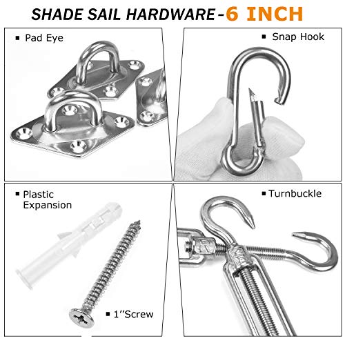HooSeen Sun Shade Sail Hardware Kit 6 Inch for Trigangle Sun Shade Sail Installation 18/8 Stainless Steel Anti Rust Sun Shade Sail Fixing Hardware Accessories Kit - Thumbnail 2