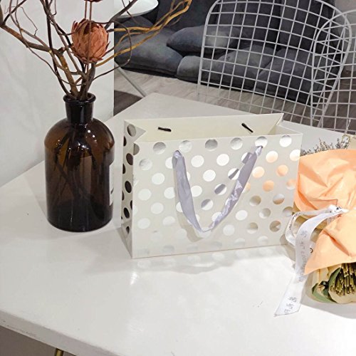 FOONEA 10 Pack Gift Bags Paper Shopping Bags Bridesmaid Gift Bags, Silver Bags Polka Dot Perfect for Weddings, Birthday and Graduation Presents, Silver Gift Wrap Bags - Thumbnail 5
