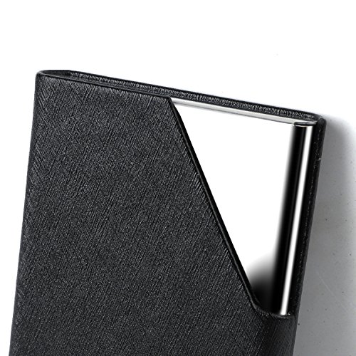 Business Card Holder Organizer, AHGXG Professional Slim Name Card Case Credit Card ID Holder PU Leather&Stainless Steel Metal Wallets with Magnet Shuts For Men&Women, Keep 20 Business Cards, Black - Thumbnail 3