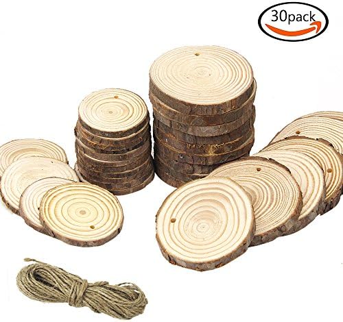 SERONLINE 30pcs 2.4-2.8inch and 3.2-4inch Predrilled Wood Slices and 33ft Natural Jute Twine