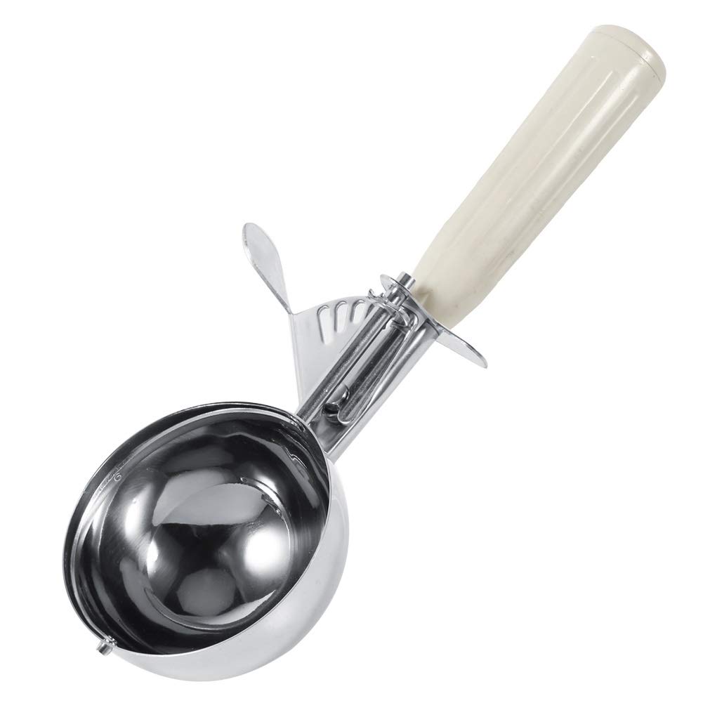 Nikou Ice Cream Scoop, 6.8CM Stainless Steel Cookie Scoop for Ice Cream, with Easy Trigger Release Melon Scoop with Plastic Handle Kitchen Tool (Ivory)