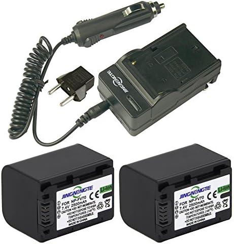 JINGNENGTE 2X NP-FV70 Battery and 1x Home Travel Charger for Sony FDR-AX53, HDR-CX675/B, HDR-CX455/B, HDR-CX190, HDR-CX200, HDR-CX210, HDR-CX220, HDR-CX230, HDR-CX290, HDR-CX380