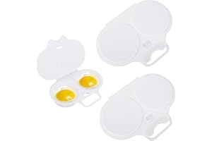 PACIOCEAN 2 Pcs Microwave Egg Poacher, Reusable Nonstick Poached Egg Maker With Lid, White, Rectangular, Polypropylene