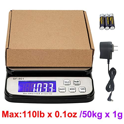 110 LB 50KG Digital Postal Scale, MOCCO Heavy Duty Stainless Steel Multifunctional Shipping Scale 0.1oz / 1g Accuracy with Large Base Counting Function for UPS USPS Floor Bench Office Weight