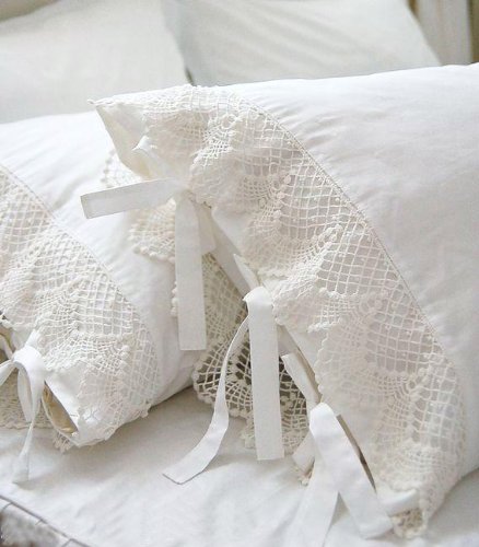 One Piece Shabby Victorian Style White Wide Lace Matching Pillowcase Sham 1117 (King 20"x36")