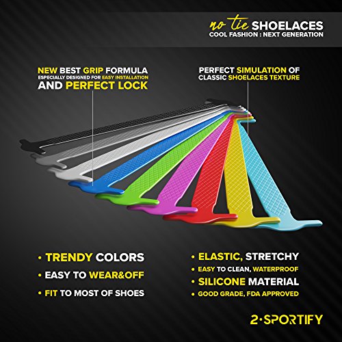 2SPORTIFY No Tie Shoelaces for Kids and Adults - Tieless Elastic Shoe lace for Sneakers Silicone Flat Laces Pack of 2 (Black+Black) - Thumbnail 3