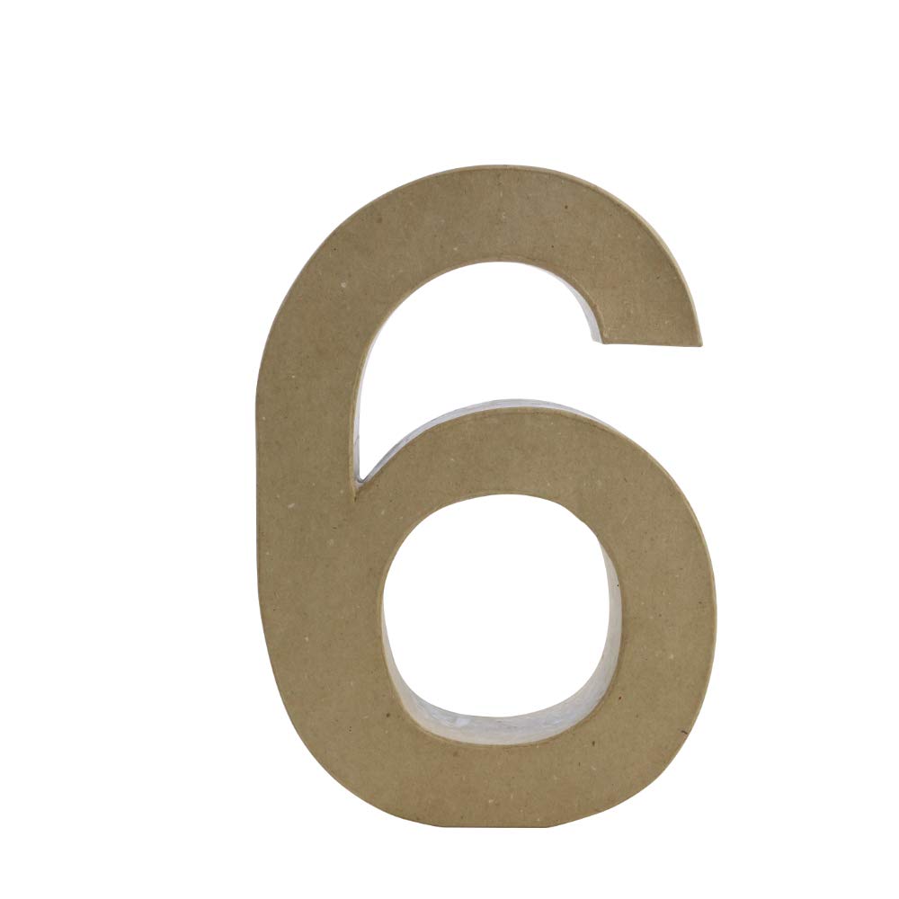 Décopatch - Ref AC426O - Papier-Maché Letters & Numbers - Funny Number "6" - Fun to Decorate Using Décopatch Papers, Glue & Varnish, 5 x 22 x 30cm - Brown