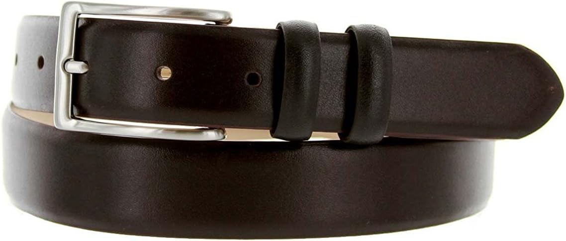 Avnet Men Italian Calfskin Leather Sporty Brass Finish Buckle 30mm Wide Belt