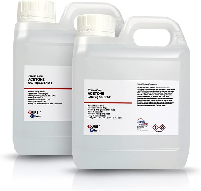 Trade Chemicals Pure Acetone 99.8% 2 x 1L Jerry Containers - Nail Remover