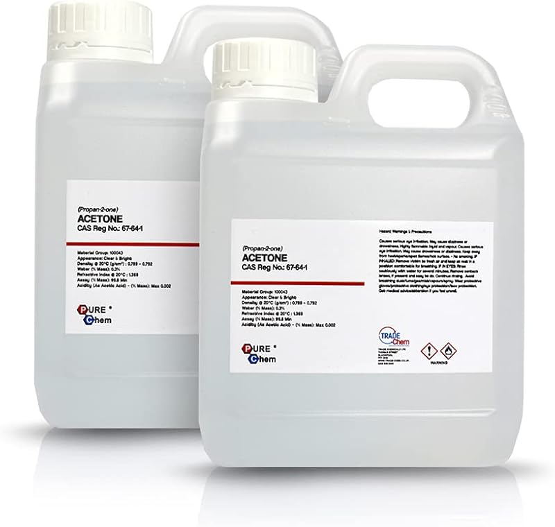 Trade Chemicals Pure Acetone 99.8% 2 x 1L Jerry Containers - Nail Remover