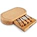 VonShef Oval Slide Out Bamboo Cheese Board and 4 Piece Knife Set, 14 x 8 inches approx