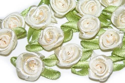 100 Pcs Rose Flower Ribbon Satin Appliques Trim Lot Decorative Craft Sewing Supplies Craft DIY Wedding Nude 5/8" x 7/8"