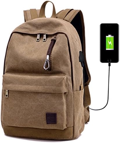 Bopopo Laptop Backpack School Casual Travel Daypack with USB Charging Port 15.6 inch Bag Brown