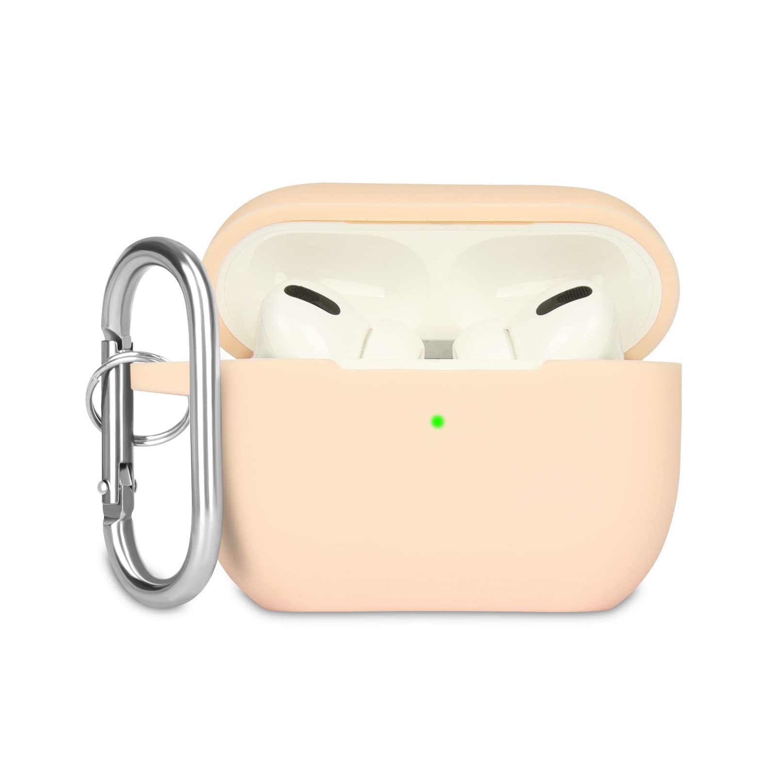 KOKOKA Case Cover Compatible with Airpods Pro, Soft Silicone Skin Case Cover Shock-Absorbing Protective Case for Airpods Pro 2019 with Carabiner, Front LED Visible, Beige
