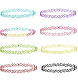 Besteel 8 PCS Womens Rubber Necklace Chain Double Line Tattoo Choker Necklace Stretch Elastic Set for Teen 80s 90s ¡­
