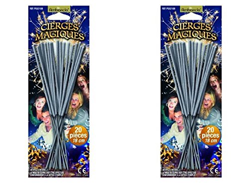 Lot de 40 Cierges magiques sous blisters - longueur 17 cm - longueur utile 8 cm - durée unitaire 45 secondes - décoration d'artifice de gateau pour l'intérieur catégorie 1
