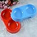 BFY 1 pc Cute Pet Puppy Dog Cat Plastic Dish Double Bowl Feeder Food & Water Travel Bowl in Random Color for Small Dogs