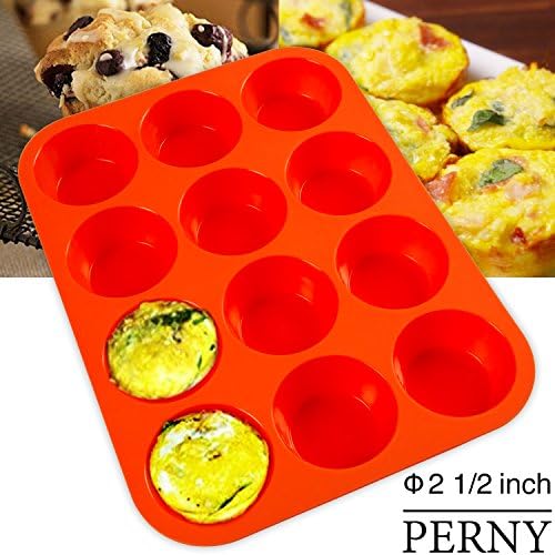 PERNY 12-Cup Silicone Muffin Pan / Non-Stick Muffin Tray Red, BPA Free / Dishwasher - Microwave Safe