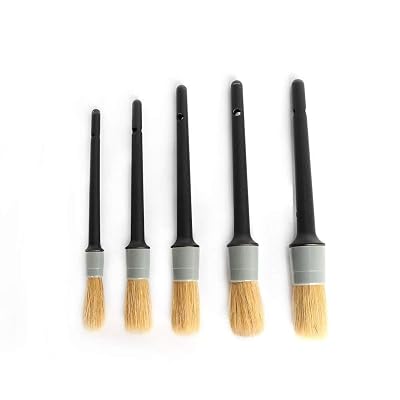 Auto Care Natural Boar Hair Detail Brush Set of 5,Premium Detail Brushes for Engines, Wheels, Interior, Leather, Trim,Air Vents, Emblems