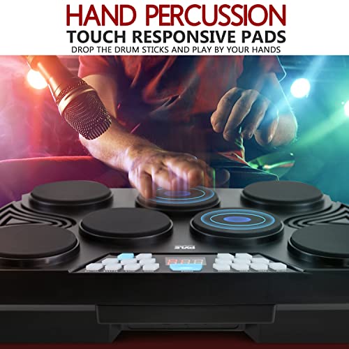 Pyle Electronic, Portable Electric Tabletop Bluetooth Machine, 7 Pads, Toms, Snare Drums, HiHat