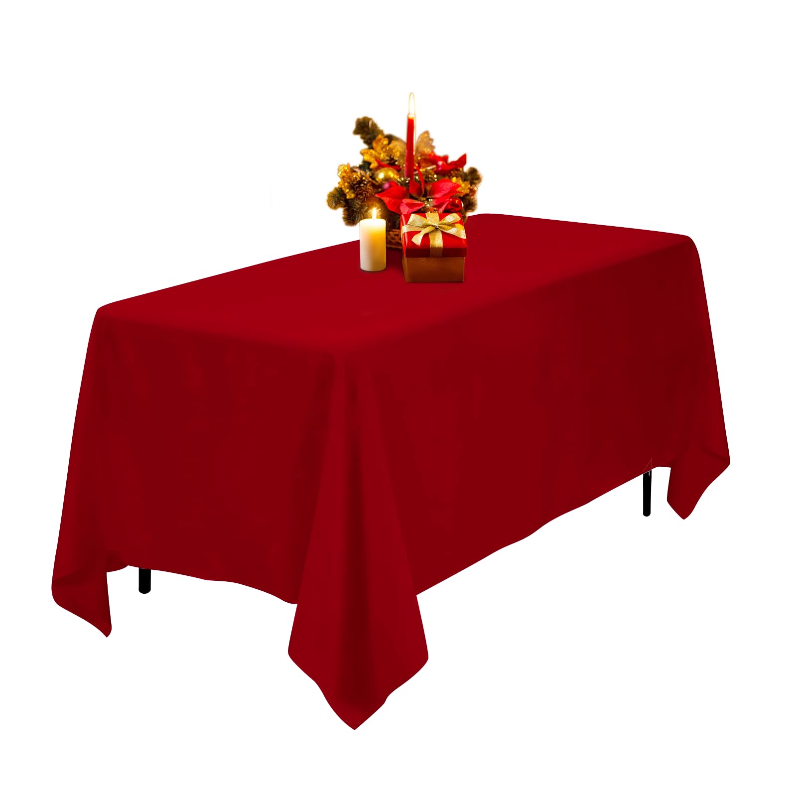Kapwall Red Table Cloth - 60X102Inch (152x260cm) Polyester Rectangle table cloth For 6 Foot Table In Washable Stain and Wrinkle Resistant, christmas tablecloth for Dining, Buffet Parties and Picnic — image 1
