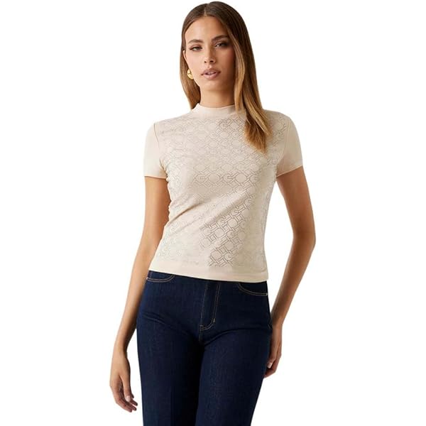 GUESS Women's Eco Knit Top, Peony Jacquard Poster Pink at