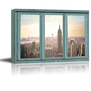 Architectural Skyline View - Skyscrapers lit with an Early Morning Rising Sun - Empire State Building New York City - Canvas Art Home Art - 24x36 inches