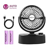 SkyGenius Battery Operated Mini Oscillating Table Fan, Portable Small Desk Swiveling Fan Rechargeable W/USB & 2PCS 18650 Batteries